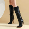 Women Faux Leather PleatedKnee High Boots