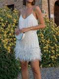 V Neck Tassels Feather Club Party Summer Short Dress