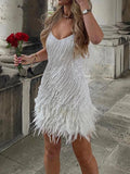 V Neck Tassels Feather Club Party Summer Short Dress