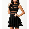 Sleek Mesh Stitching Black Summer Mini Dress