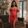 Off Shoulder Corset Draped Satin Dress