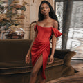 Off Shoulder Corset Draped Satin Dress