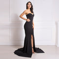 Strapless Front Slit Maxi Dress