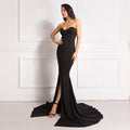 Strapless Front Slit Maxi Dress