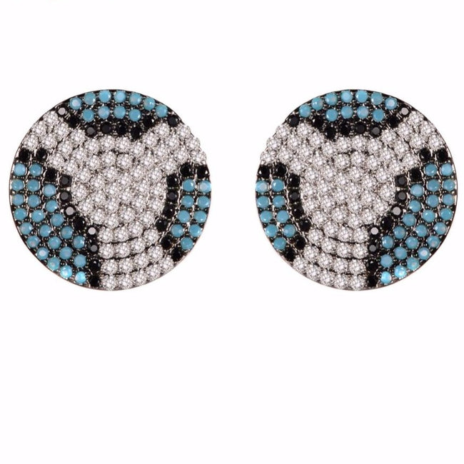 Leopard Turquoise, Rhodium, and Zircon Stud Earrings